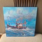 Schilderij vissersboot op zee, Antiek en Kunst, Kunst | Schilderijen | Klassiek, Ophalen of Verzenden