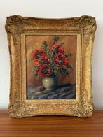 Schilderij, antiek, bloemen, klaprozen, vintage, brocante, Antiek en Kunst, Kunst | Schilderijen | Klassiek, Ophalen of Verzenden