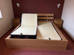 Bed incl verstelbare bodem, matrassen en kastjes, Ophalen, Bruin, Tweepersoons, 180 cm