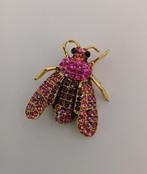 Goudkleurige broche vlieg roze steentjes, Verzenden, Nieuw, Roze