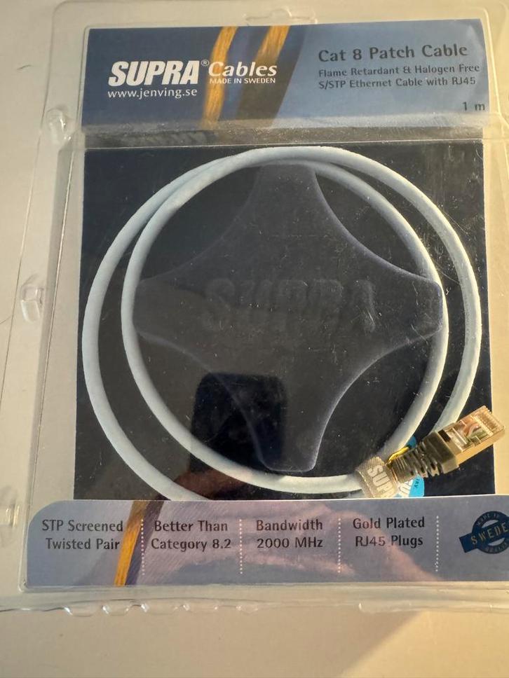 Supra Cat 8 Patch Kabel - 1 Meter, Computers en Software, Pc- en Netwerkkabels, Nieuw, Ophalen of Verzenden