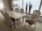 Eettafel met 6 stoelen in gebroken wit, Ophalen, Gebruikt, 50 tot 100 cm, 150 tot 200 cm