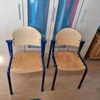 2 DEGELIJKE BIJZETSTOELEN BLAUWE METALEN FRAME HOUTENZITTING, Huis en Inrichting, Stoelen, Ophalen, Gebruikt, Blauw, Twee