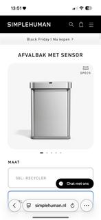 Simplehuman Sensor Afvalbak- prullenbak - 58L, 50 tot 75 cm, Nieuw, 40 liter of meer, Ophalen of Verzenden
