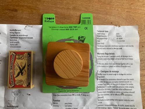 Vintage houten dimmer voor ouderwetse gloeilamp Popp Natura, Doe-het-zelf en Verbouw, Elektra en Kabels, Nieuw, Schakelaar, Ophalen of Verzenden