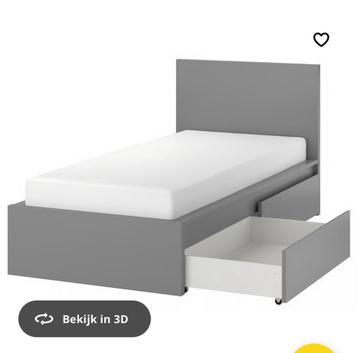 Bed 90 x 200 ikea malm grijs - afbeelding 1