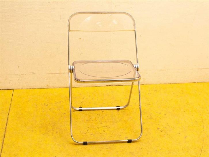 vintage inklapbare stoel van plastic en metaal 37105, Huis en Inrichting, Stoelen, Gebruikt, Eén, Metaal, Wit, Ophalen of Verzenden