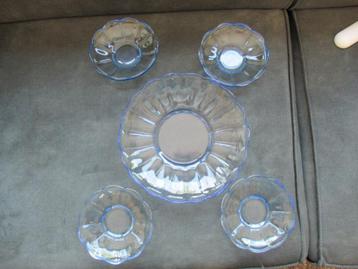 Retro vintage gebak set Saksenglas Walther blauw glas beschikbaar voor biedingen