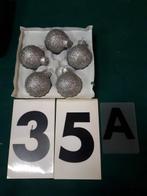 35/a kerstballen zilver glitter 5 stuks kunststof, Ophalen of Verzenden