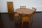 Ronde uitschuif eettafel met stoelen Bijenkorf 1979 vintage, Ophalen, Gebruikt, 100 tot 150 cm, Rond