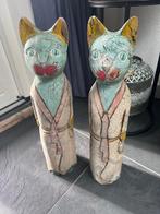 Houtsnijwerk oosterse kat bekleed met Batik vintage 60 cm, Ophalen of Verzenden