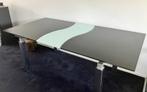 Zwarte glazen uitschuifbare eettafel, Ophalen, 50 tot 100 cm, Zo goed als nieuw, Vijf personen of meer