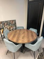 Ronde eettafel met stalen onderstel 140 cm + stoelen, Huis en Inrichting, Tafels | Eettafels, Ophalen, Gebruikt, 100 tot 150 cm