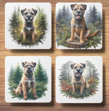 Border Terriër Bos onderzetters met houder beschikbaar voor biedingen