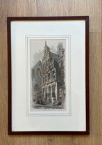 Ingekleurde houtgravure (1860) het Oude Stadhuis Den Haag, Antiek en Kunst, Kunst | Etsen en Gravures, Ophalen of Verzenden