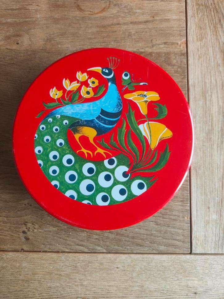 Vintage Koekblik met Pauw Design, Antiek en Kunst, Curiosa en Brocante, Ophalen of Verzenden