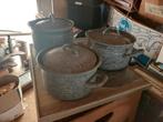 Set van 3 grijsgewolkte pannen met deksel, Ophalen of Verzenden, Gebruikt, Rvs, Pannenset