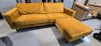 Okergeel Velvet Bank + Poef - 330cm, Gebruikt, 300 cm of meer, 75 tot 100 cm, Ophalen of Verzenden