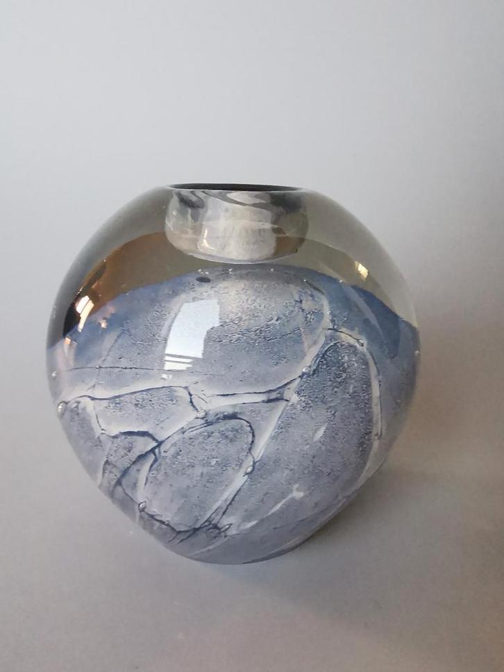 Kandelaar design glas met blauwe structuren Mdina ?, Antiek en Kunst, Antiek | Glas en Kristal, Verzenden