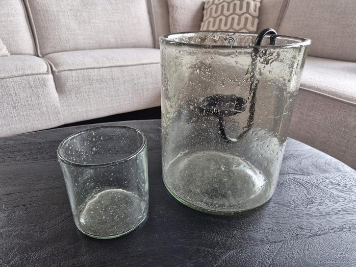 Set van 2 Mooss windlichten - Klein & Groot, Huis en Inrichting, Woonaccessoires | Kandelaars en Kaarsen, Gebruikt, Kandelaar