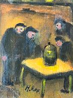 H. Ros…Schilderijtje Olieverf “ Vogeltje bekijken” in lijst, Antiek en Kunst, Kunst | Schilderijen | Klassiek, Ophalen of Verzenden