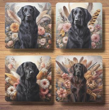 Flatcoated Retriever Barok stijl onderzetters met houder beschikbaar voor biedingen