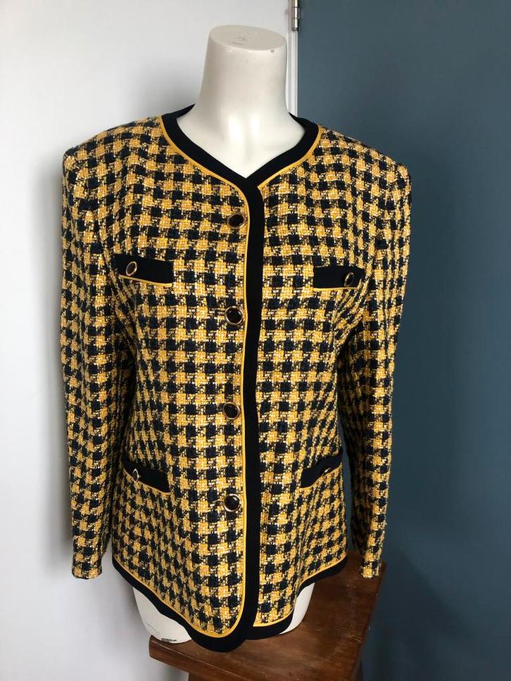 Baronia vintage pied de poule geel zwart jasje 42, Kleding | Dames, Jasjes, Kostuums en Pakken, Zo goed als nieuw, Jasje, Maat 42/44 (L)