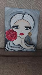 Schilderij op linnen lady with the Rose, Ophalen of Verzenden, Zo goed als nieuw