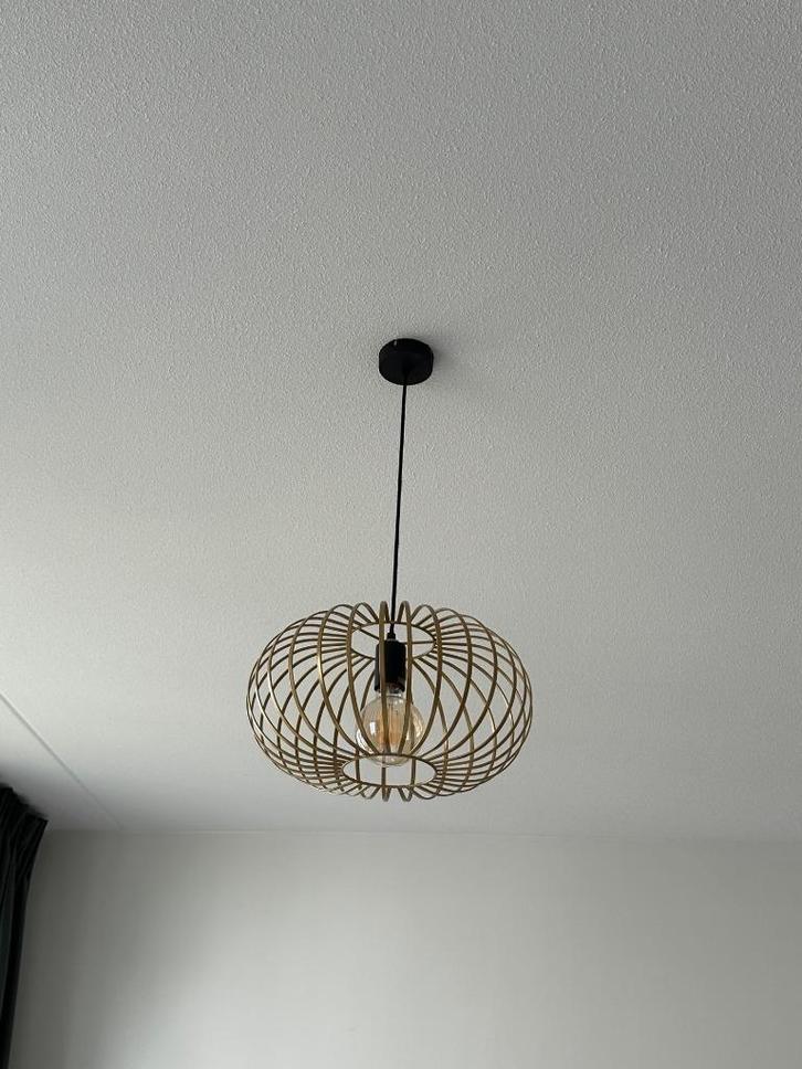 Hanglamp goud met zwart inclusief lichtbol, Huis en Inrichting, Lampen | Hanglampen, Zo goed als nieuw, 75 cm of meer, Ophalen