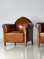 2x fauteuil clubchair Art Deco schapenleer