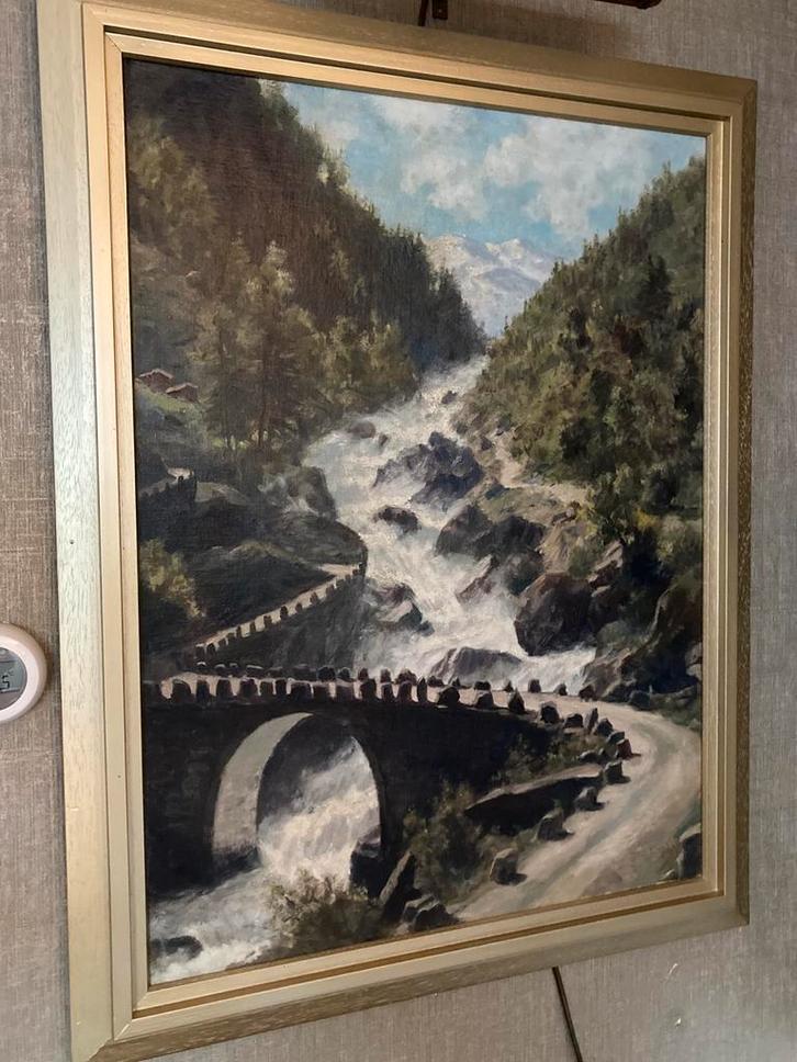 Wim Heinecke Noorwegen groot olieverf schilderij waterval., Antiek en Kunst, Kunst | Schilderijen | Klassiek, Ophalen of Verzenden