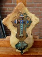 ~1920 Franse Art Deco bronzen/emaille kruis met water badje, Antiek en Kunst, Antiek | Religie, Verzenden