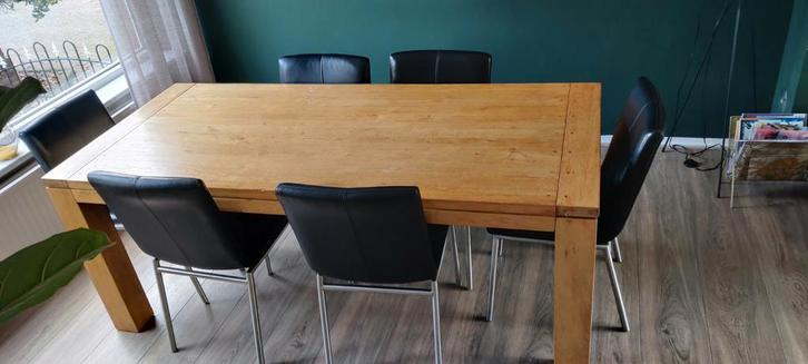 6x Stevige zwart leren eettafel stoelen, Huis en Inrichting, Stoelen, Gebruikt, Vijf, Zes of meer stoelen, Leer, Zwart, Ophalen