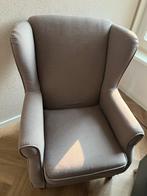 Grijze fauteuil met houten poten, Ophalen, Gebruikt, Minder dan 75 cm, 50 tot 75 cm
