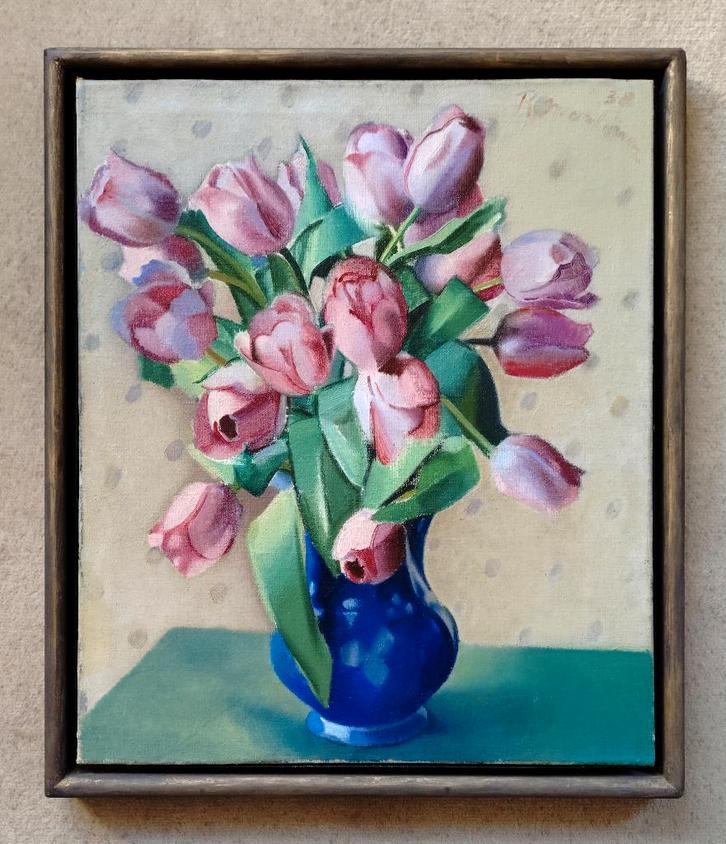 =Raoul Martinez 1876 - 1974==tulpen in vaas == uit 1938=, Antiek en Kunst, Kunst | Schilderijen | Klassiek, Ophalen of Verzenden