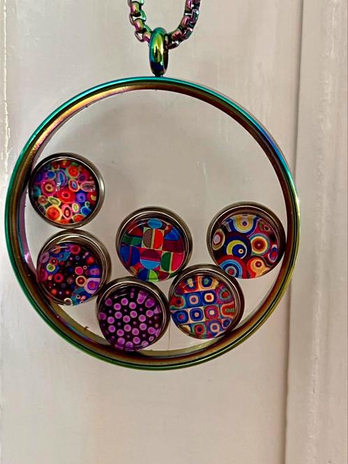 *Uniek!*Ketting+lockethanger+retro groovy patterns floaters…, Sieraden, Tassen en Uiterlijk, Kettingen, Nieuw, Overige materialen