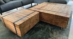 Salontafel Set Hout & Staal op Wielen, Huis en Inrichting, Tafels | Salontafels, Gebruikt, Vierkant, Modern, Minder dan 50 cm