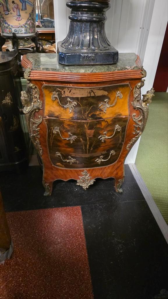 Frans handbeschilderd meubel met marmer blad, Antiek en Kunst, Antiek | Meubels | Kasten, Ophalen of Verzenden