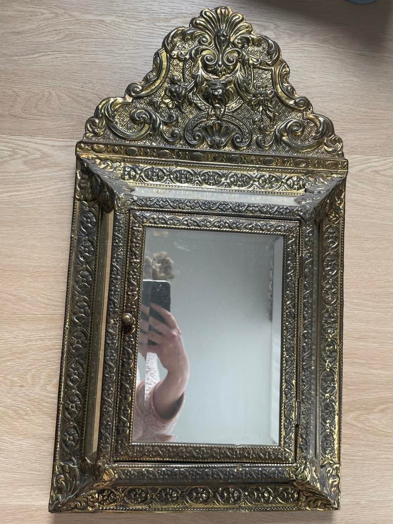 Antieke koperen borstelset met spiegel, Ophalen, Ovaal, Minder dan 50 cm