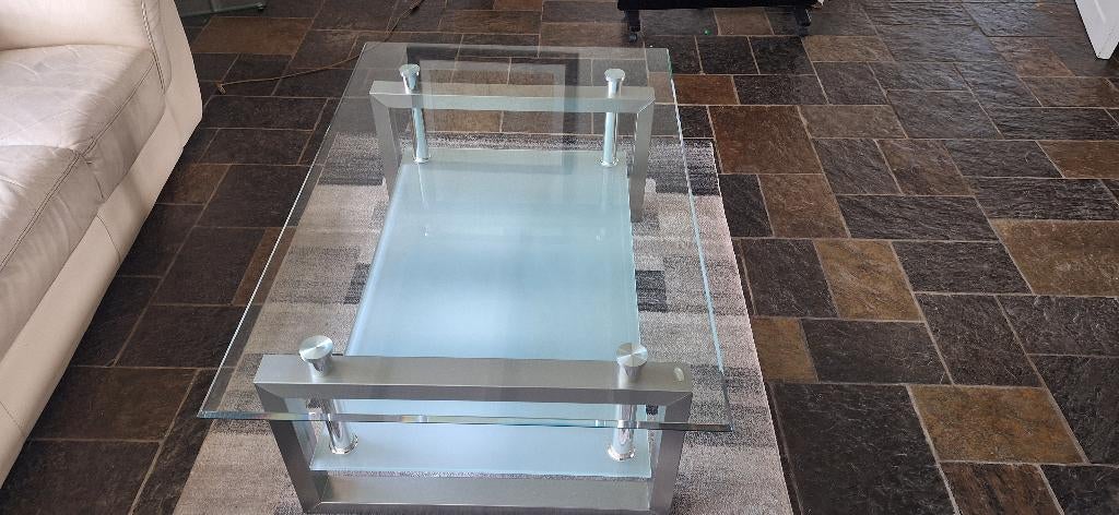 Salontafel van glas en metaal, Ophalen, 50 tot 100 cm, 50 tot 75 cm, 150 tot 200 cm