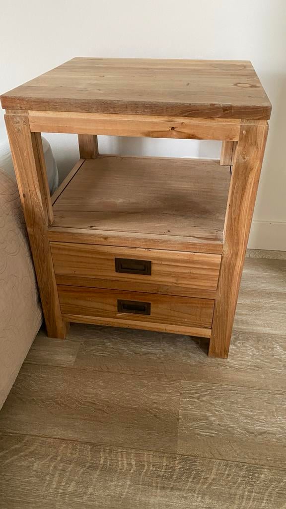Set van 2 teakhouten nachtkastjes met lades, Ophalen, Gebruikt, 55 tot 70 cm, 45 tot 65 cm