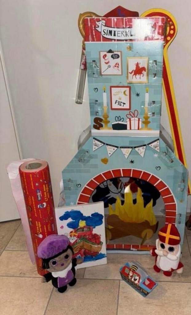 Sinterklaas schoorsteen met staf en knuffels, Diversen, Sinterklaas, Ophalen of Verzenden