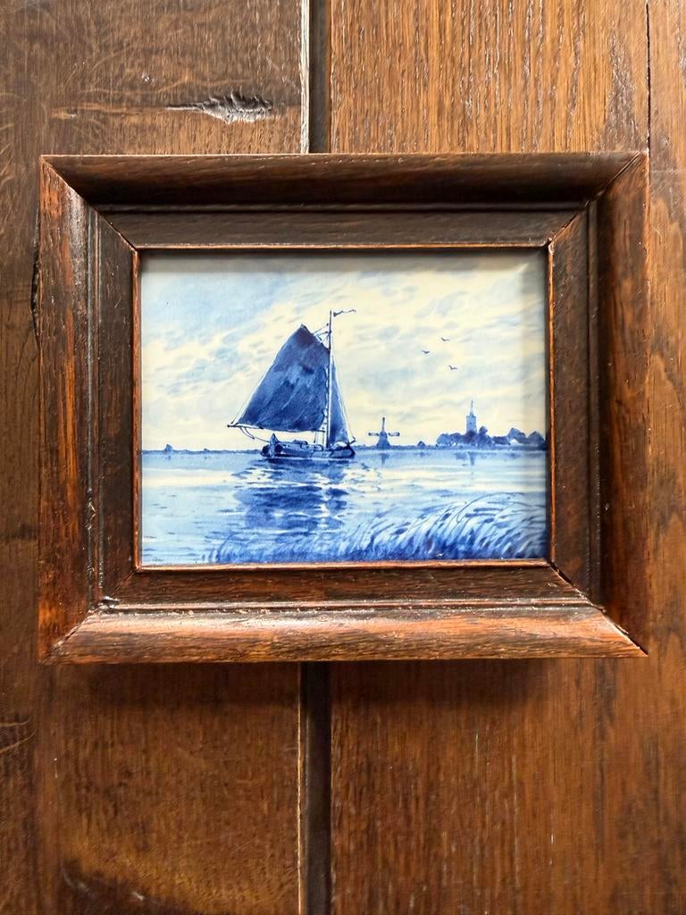 Porceleyne Fles Delft Blauw Tegeltje Zeilboot Puntgaaf, Antiek en Kunst, Ophalen of Verzenden