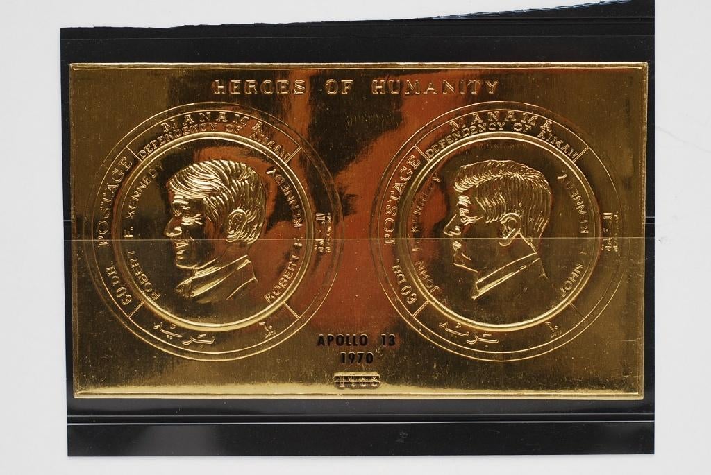 John F. Kennedy Gouden Zegel - JFK Manama Apollo 13 1970, Postzegels en Munten, Postzegels | Amerika, Verzenden, Postfris, Noord-Amerika