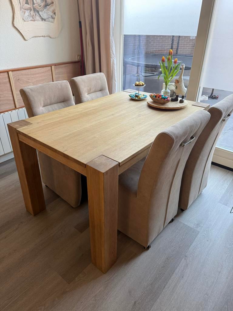 Massief gestoomd eiken eettafel, Gebruikt, Eikenhout, 150 tot 200 cm, Vier personen