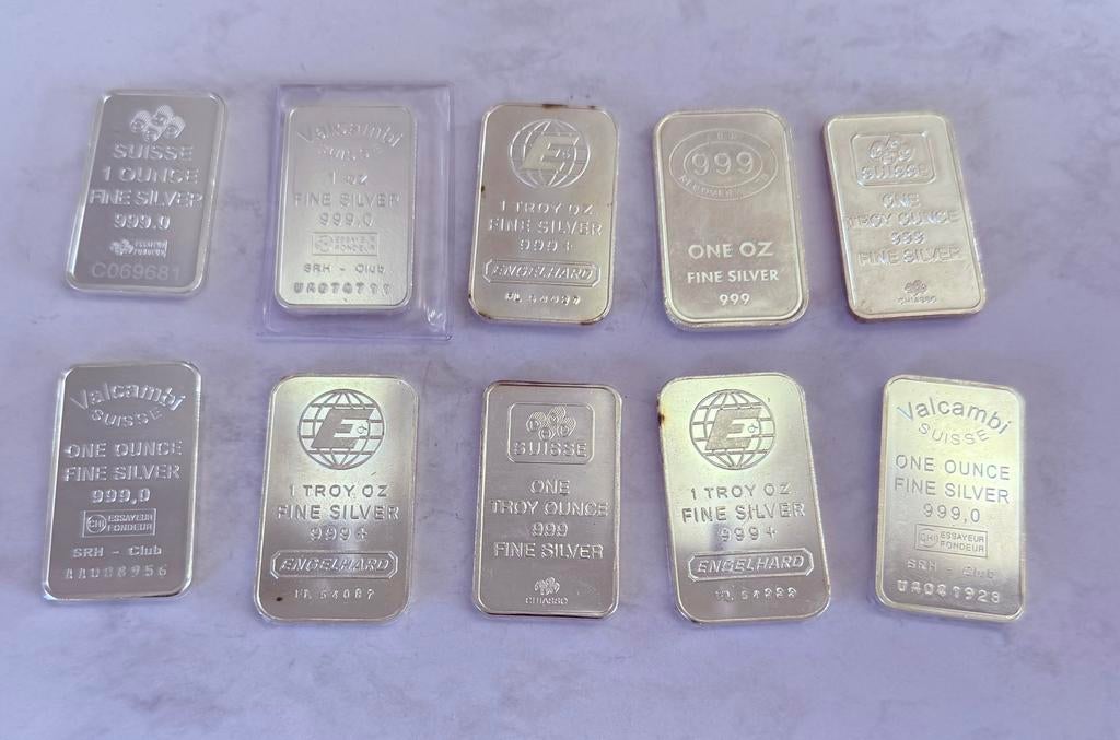 10x 1 oz zilver Diverse smelters / Exclusief vintage lotje, Ophalen of Verzenden, Zilver