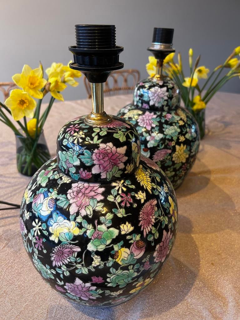 Prachtig set vintage cloisonné tafellampen chinoiserie stijl, Ophalen of Verzenden, Gebruikt, Minder dan 50 cm