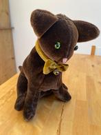 Vintage Brocante Grote kat Glazen ogen fluweel strik rookvri, Antiek en Kunst, Curiosa en Brocante, Ophalen of Verzenden