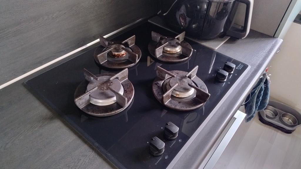 Ariston Hotpoint 'gas op glas' inbouw kookplaat 4 pits, Witgoed en Apparatuur, Kookplaten, Ophalen, Gebruikt, 4 kookzones, Inbouw