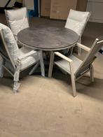 4 nieuwe verstelbare stoelen met ronde 120cm tafel, Tuin en Terras, Ophalen, 4 zitplaatsen, Aluminium, Zo goed als nieuw
